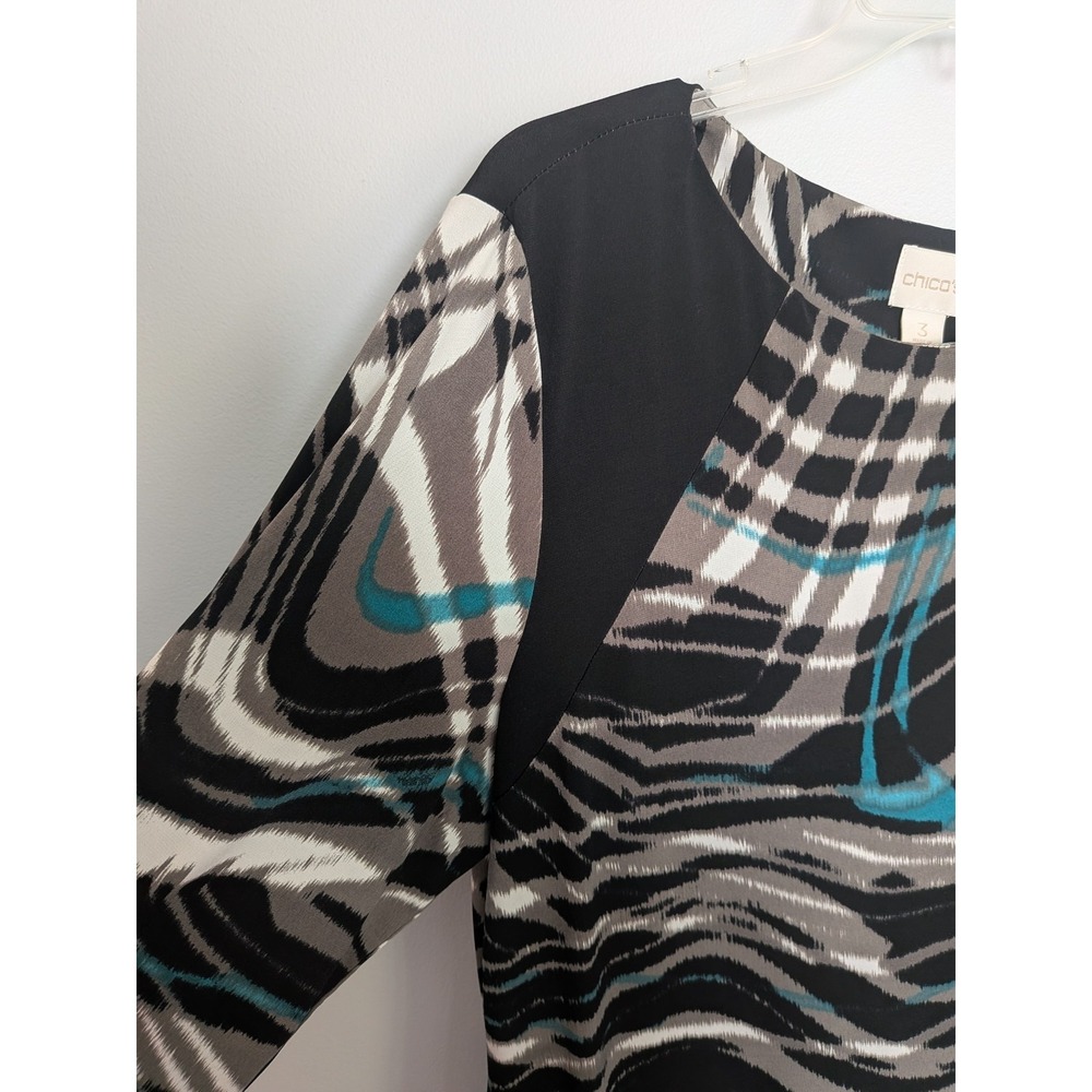 Chico's 3 sheath dress knit geometric knee length 3/4 sleeve pullover - Picture 3 of 5